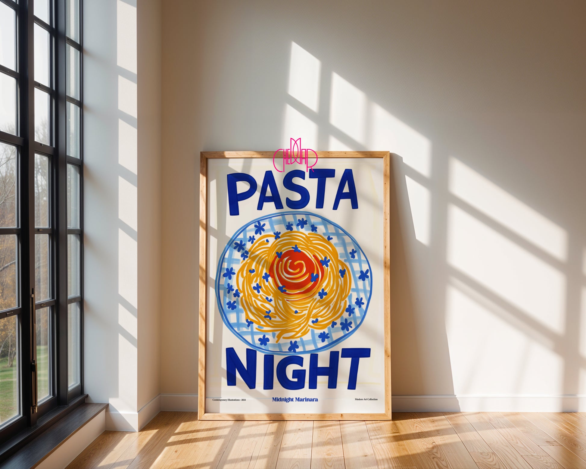 Pasta Night modernist poster, Contemporary Art Gallery