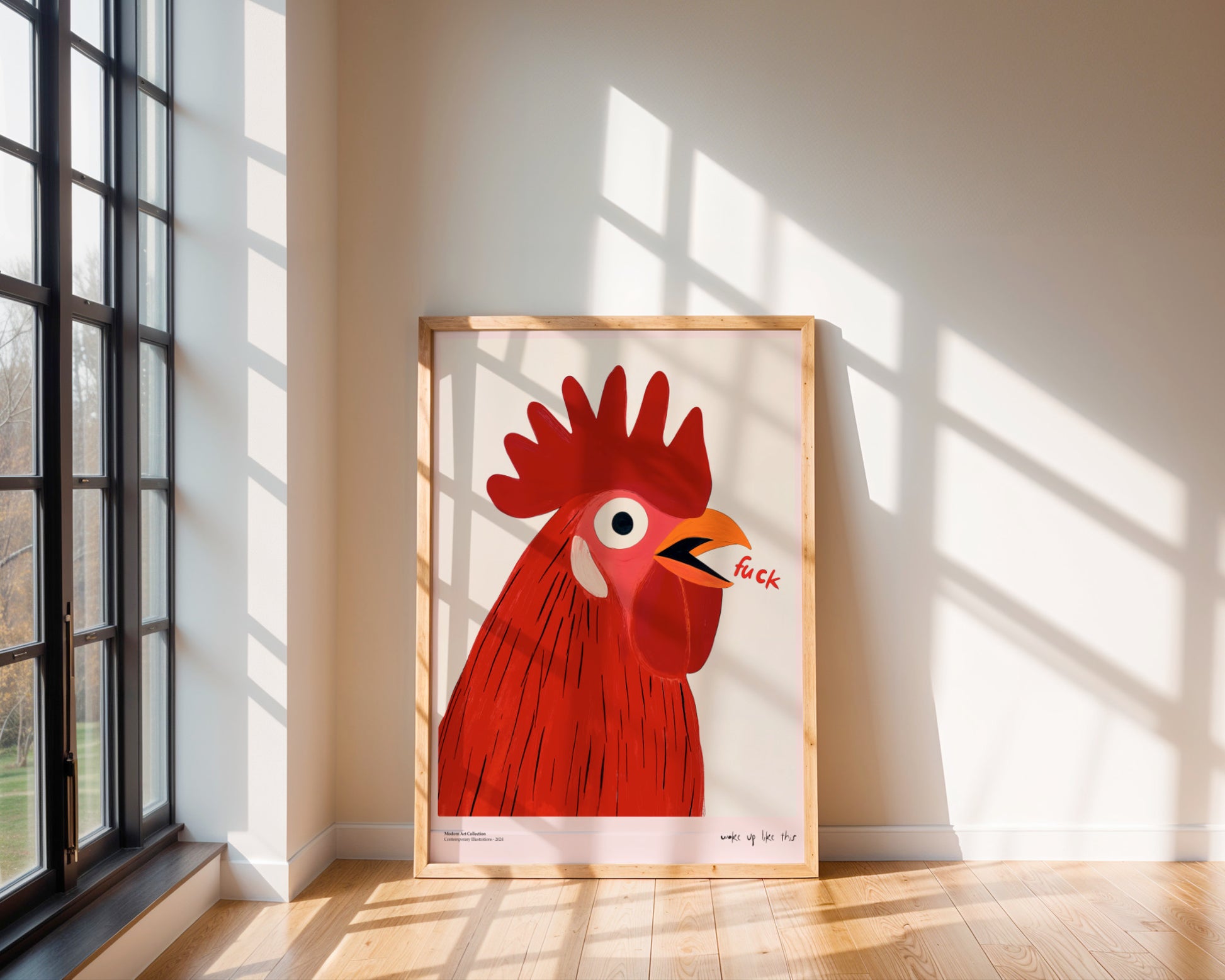 Woke Up Like This poster, Rooster Art, modernism, contemporary art