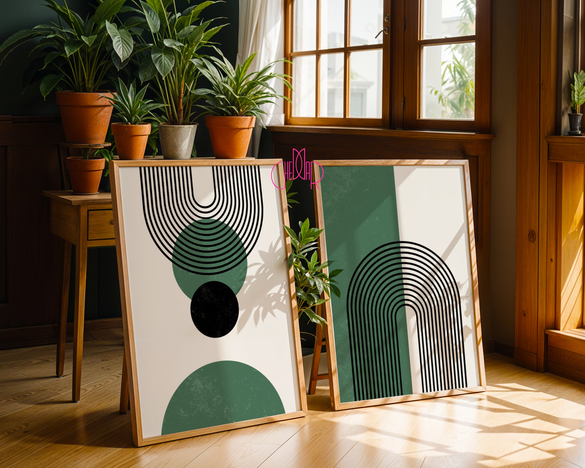 Green & Black Geometric Arches – Set of 2