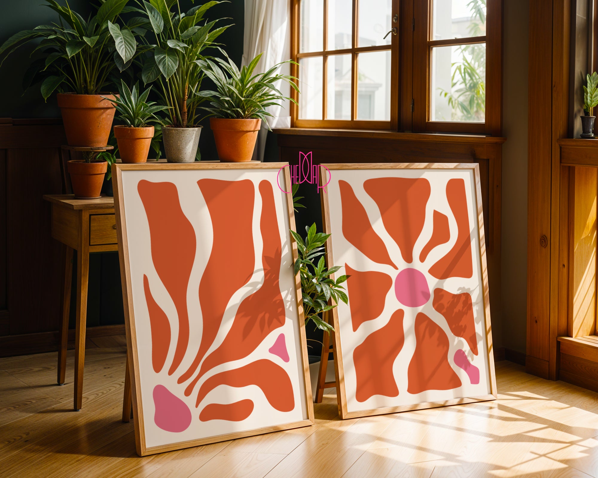 Abstract Terracotta Floral – Set of 2 