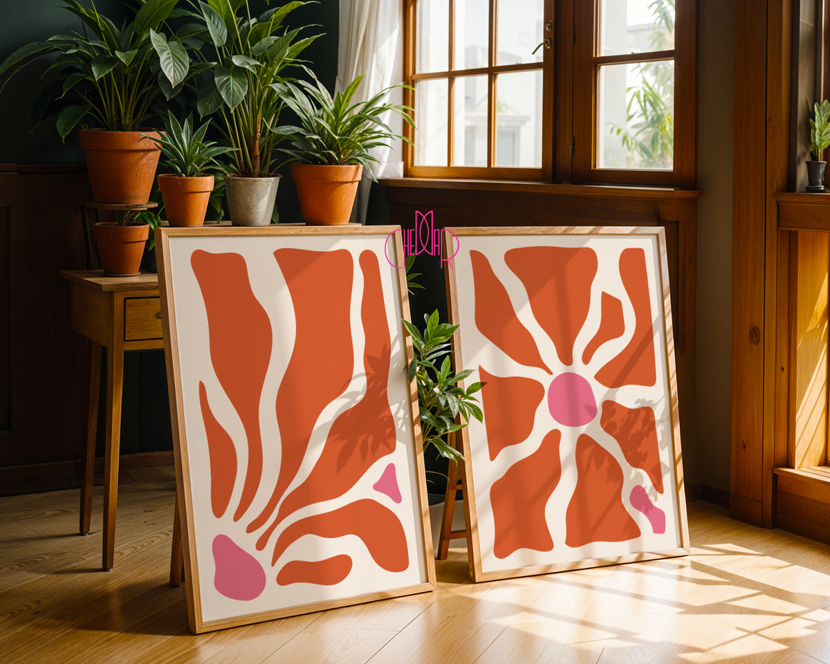 Abstract Terracotta Floral – Set of 2 