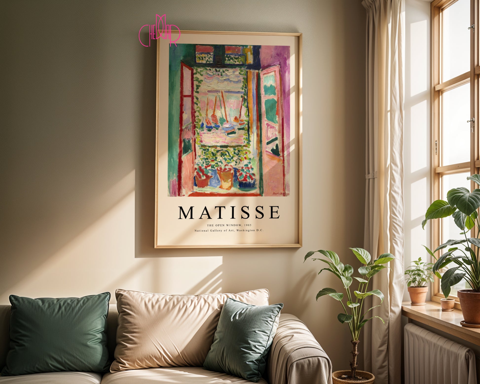 Bauhaus poster red "Eyes of the Prophet" on a navy blue background, modernism