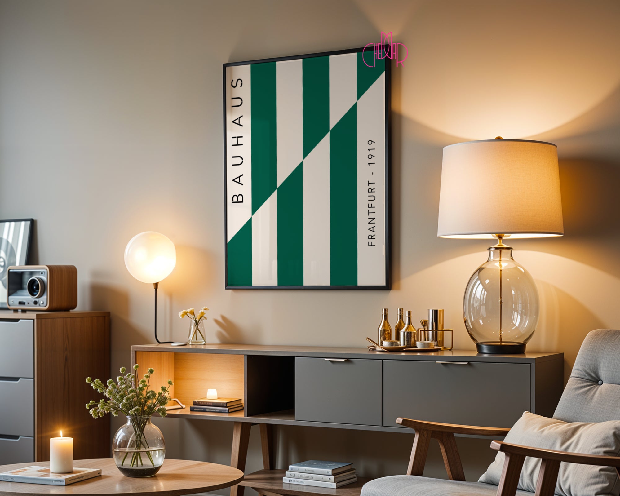 Bauhaus poster green and beige stripes, Frankfurt 1919