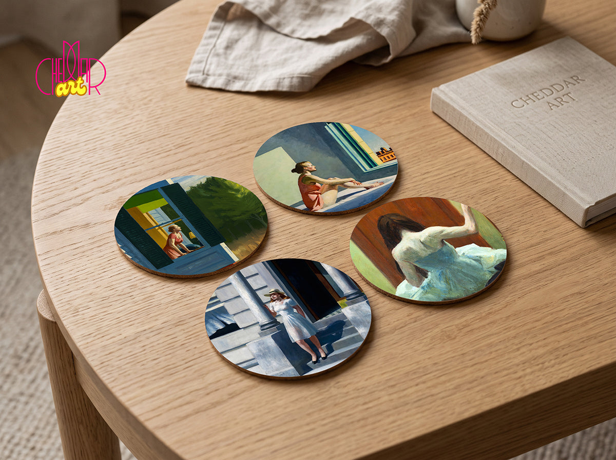 dward Hopper Art Coaster Set — 4 Coordinated Realist Masterpieces | Cheddar Art