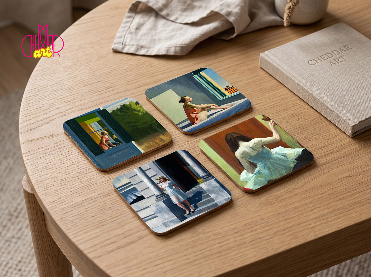 dward Hopper Art Coaster Set — 4 Coordinated Realist Masterpieces | Cheddar Art