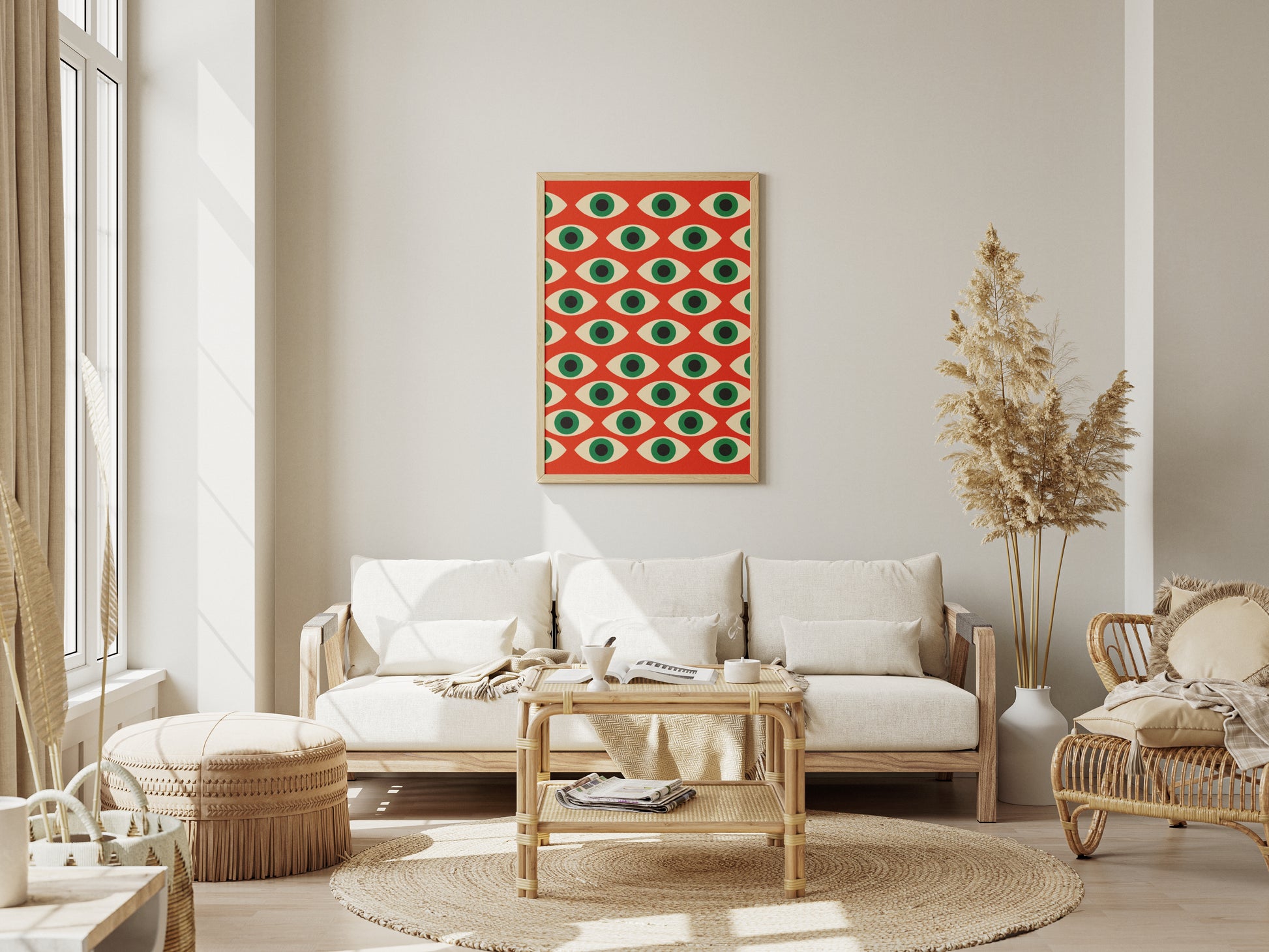Bauhaus Geometric Poster – Red Pattern with Eyes, retro, vintage