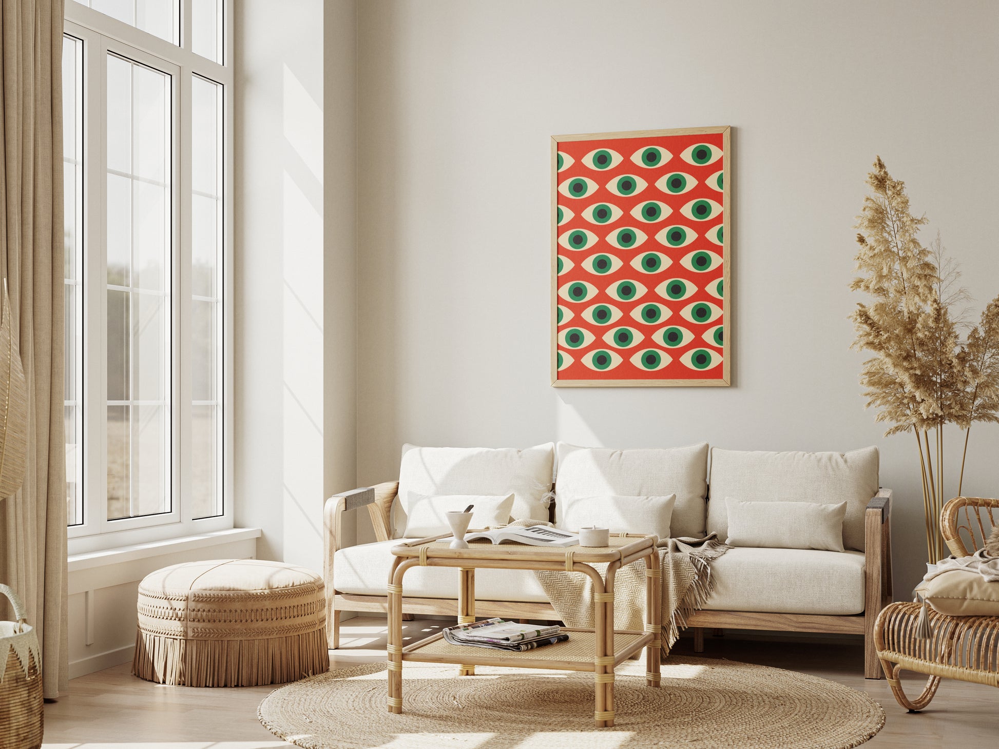Bauhaus Geometric Poster – Red Pattern with Eyes, retro, vintage