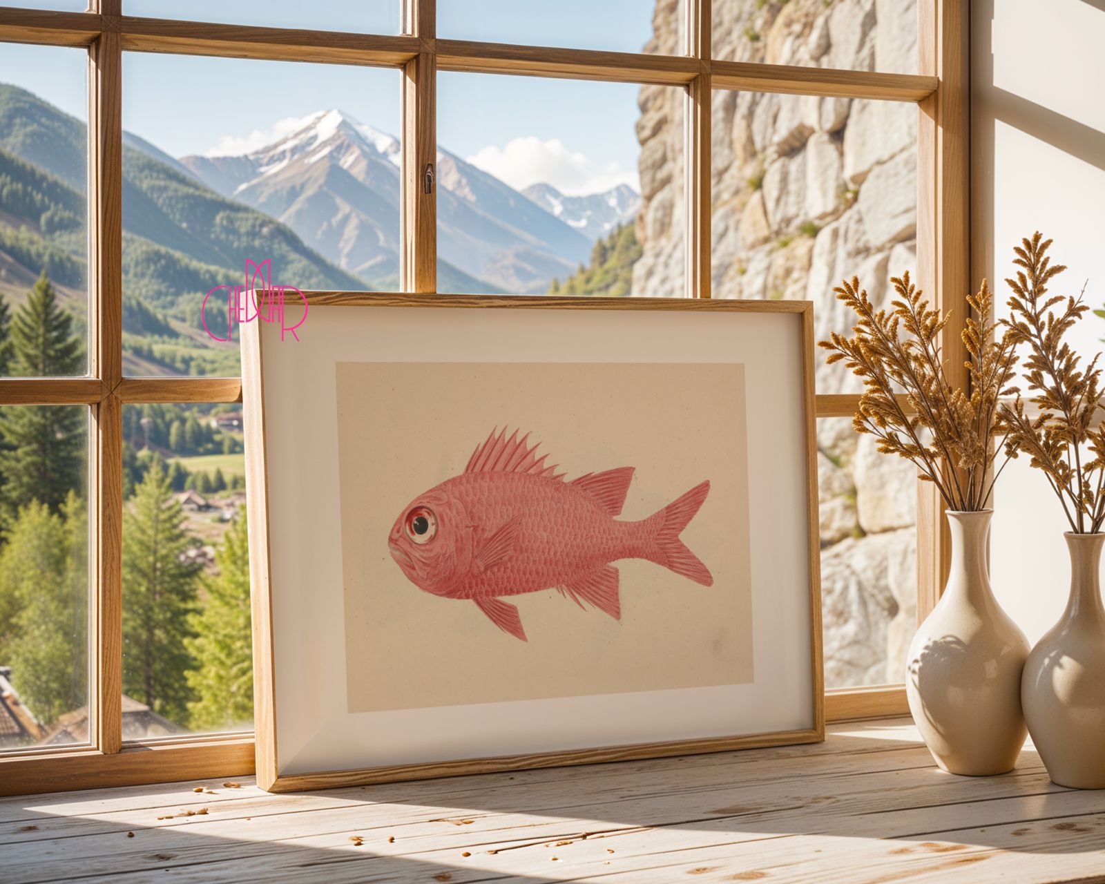 Red Fish Poster Luigi Balugani Marine Graphics, vintage