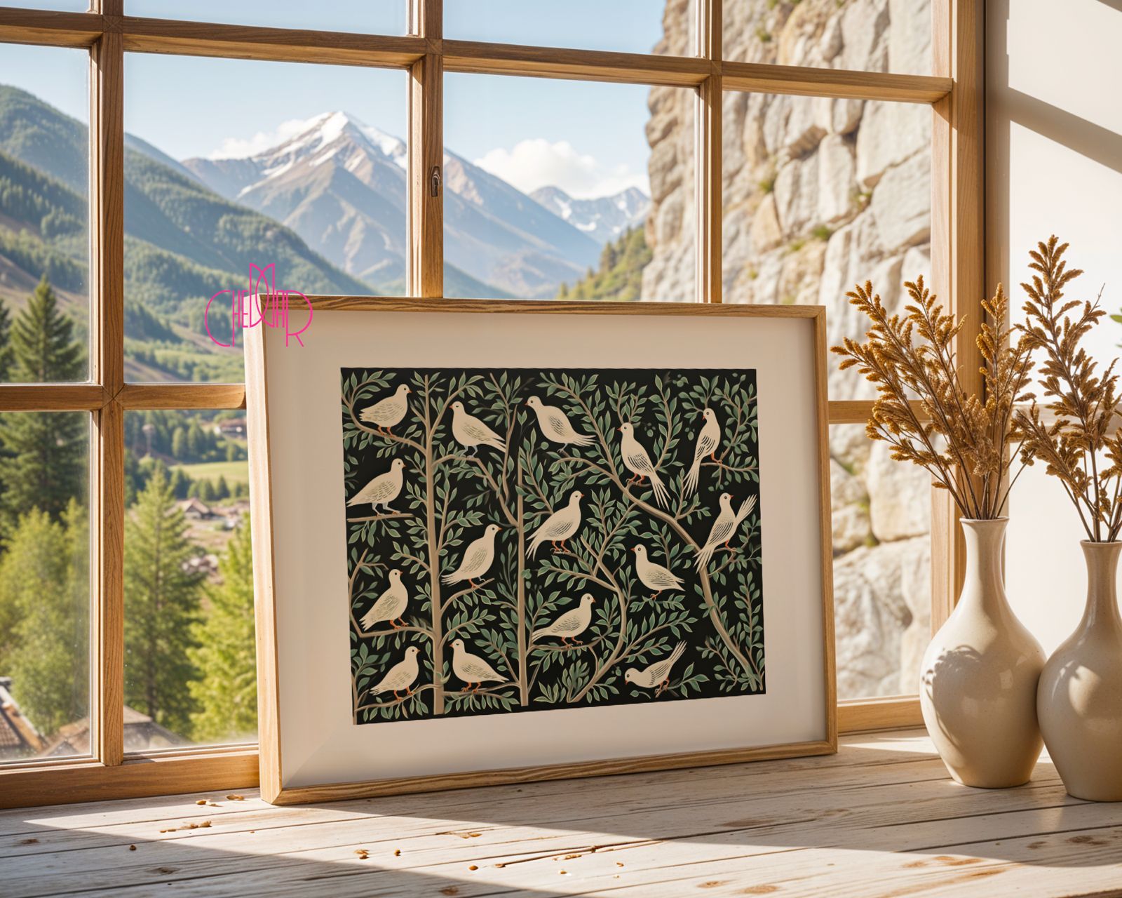 Voysey "The Birds" Poster Graphics Birds Leaves Vintage