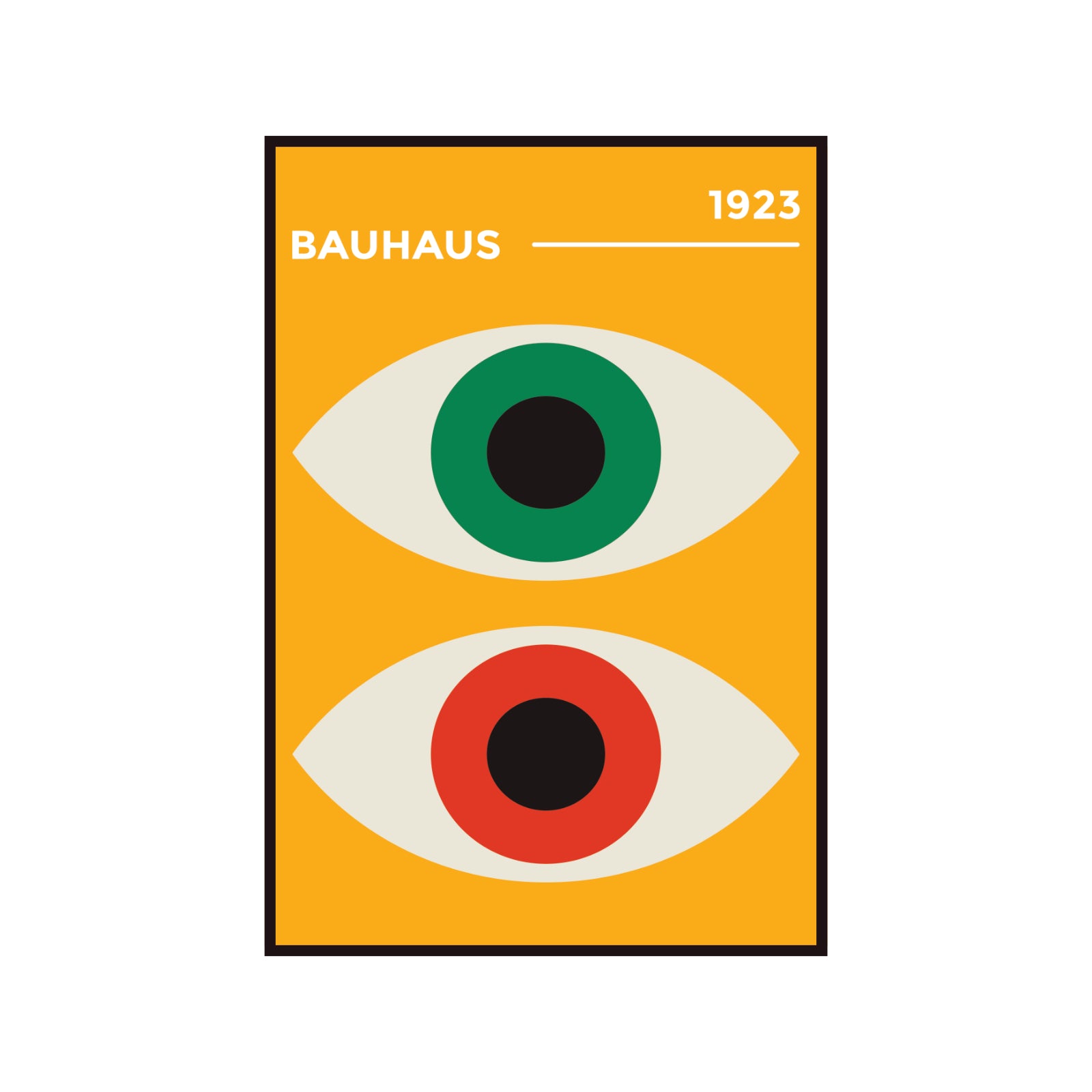 Bauhaus poster - green and red "Eyes of the Prophet" on an orange background