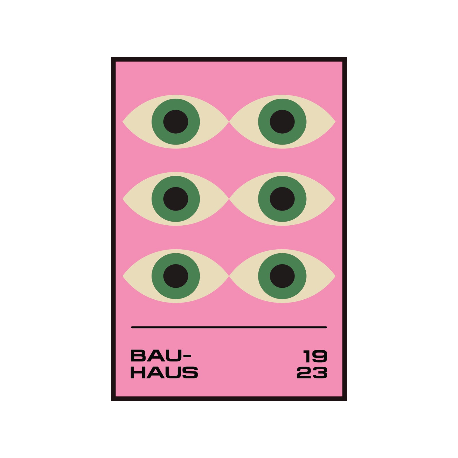 Bauhaus Poster – Geometric Green Eyes on a Pink Background, Retro
