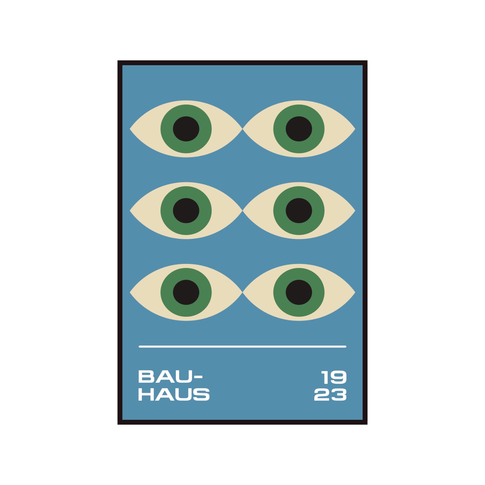 Bauhaus poster – geometric colorful green "Eyes of the Prophet" on blue background, retro, modernism