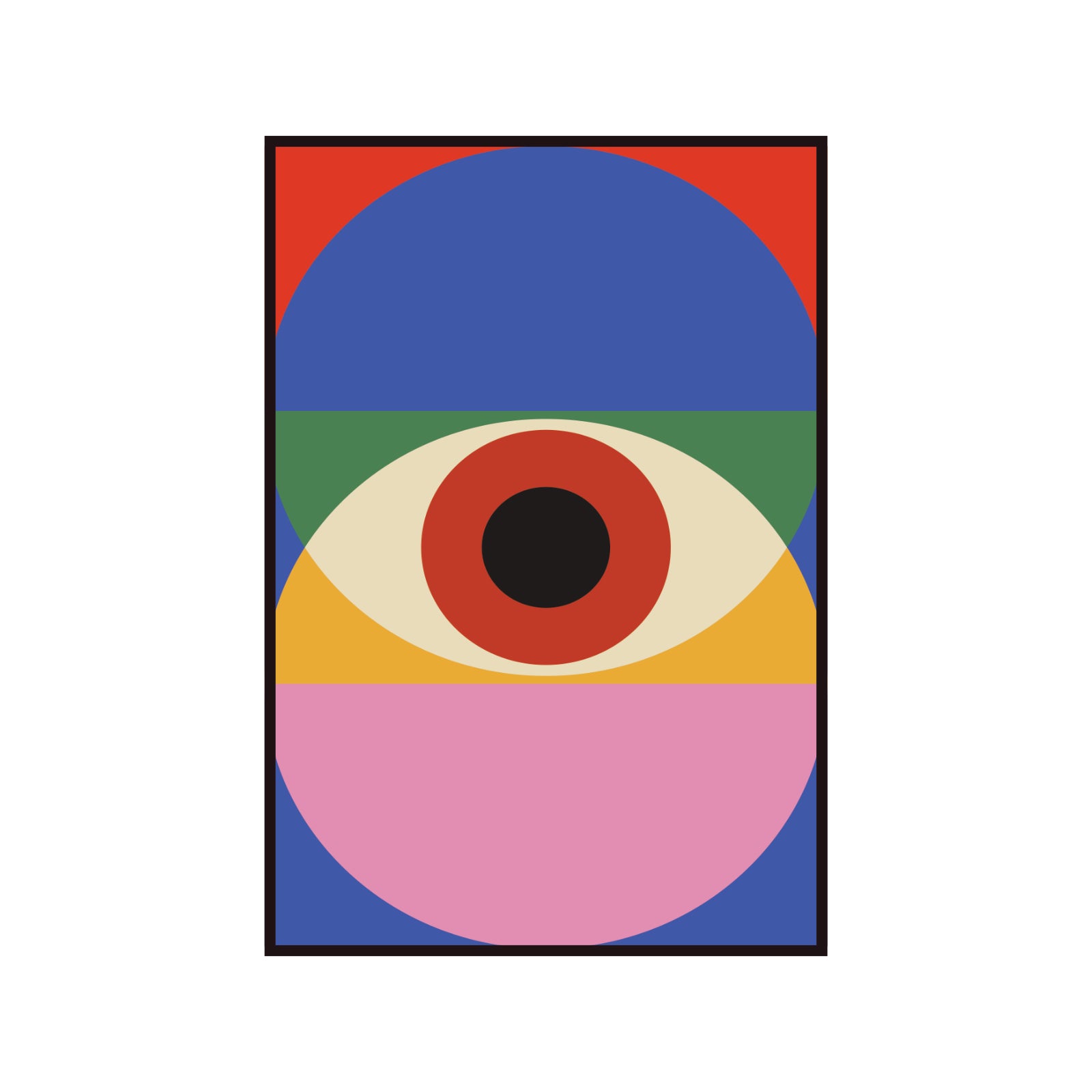 Bauhaus poster, colorful circles on a blue and red background, contemporary art