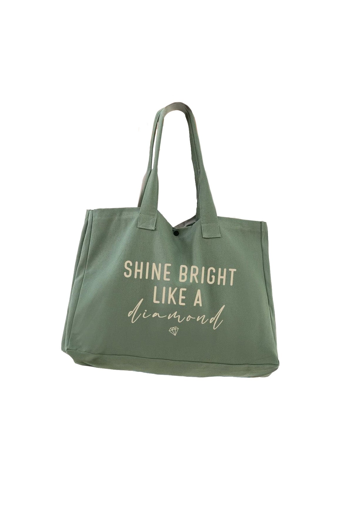 Cotton shopper bag "Shine Bright Like a Diamond" – green, large, practical. 