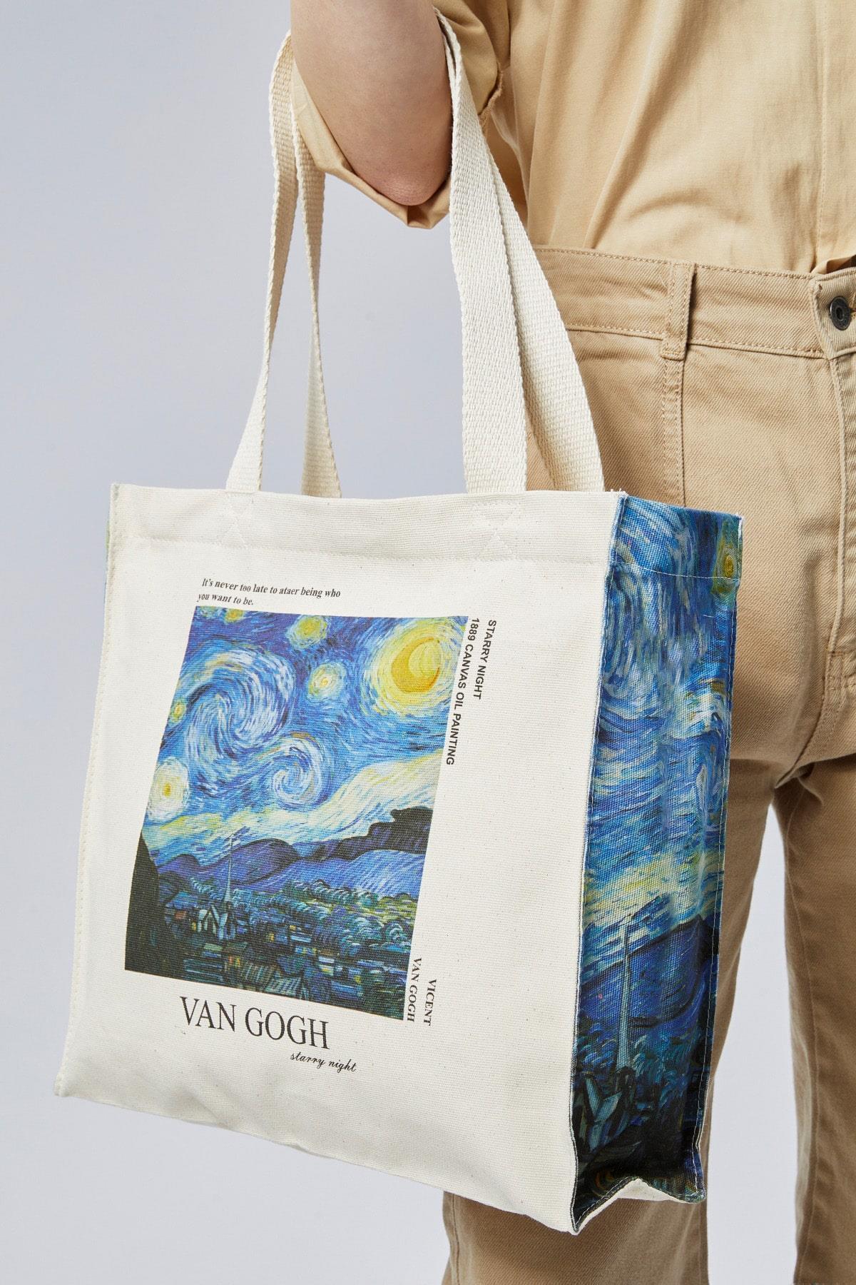 Cotton shoulder bag, zippered, spacious, Vincent Van Gogh - "Starry Night" 