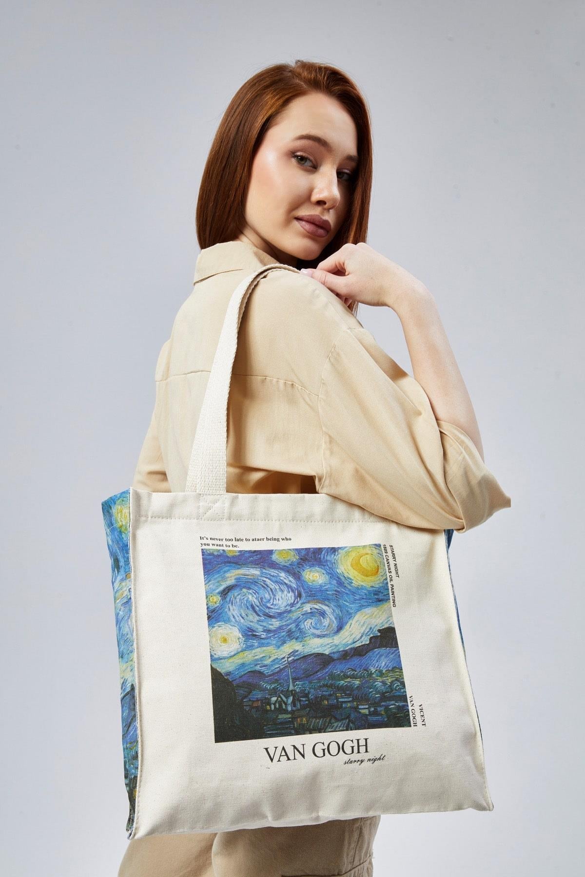 Cotton shoulder bag, zippered, spacious, Vincent Van Gogh - "Starry Night" 