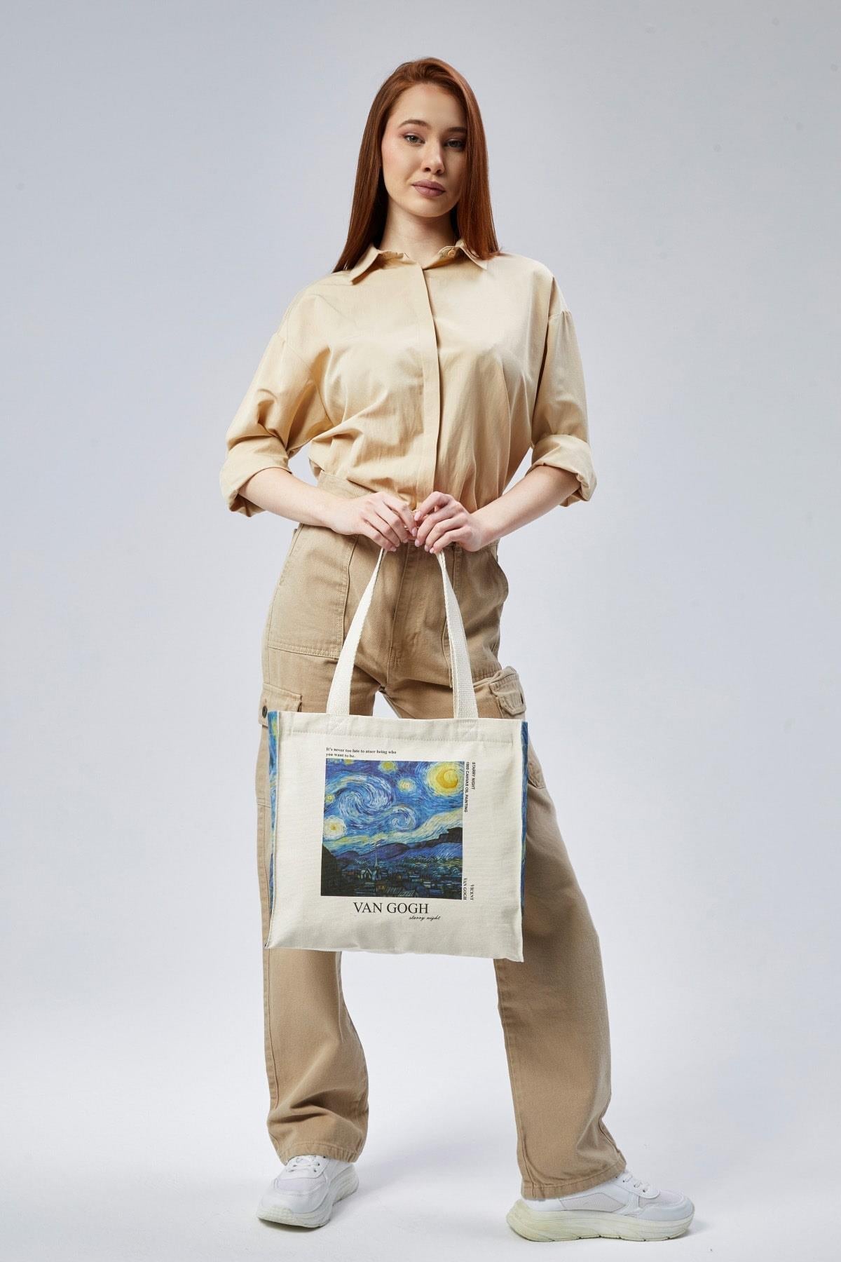 Cotton shoulder bag, zippered, spacious, Vincent Van Gogh - "Starry Night" 