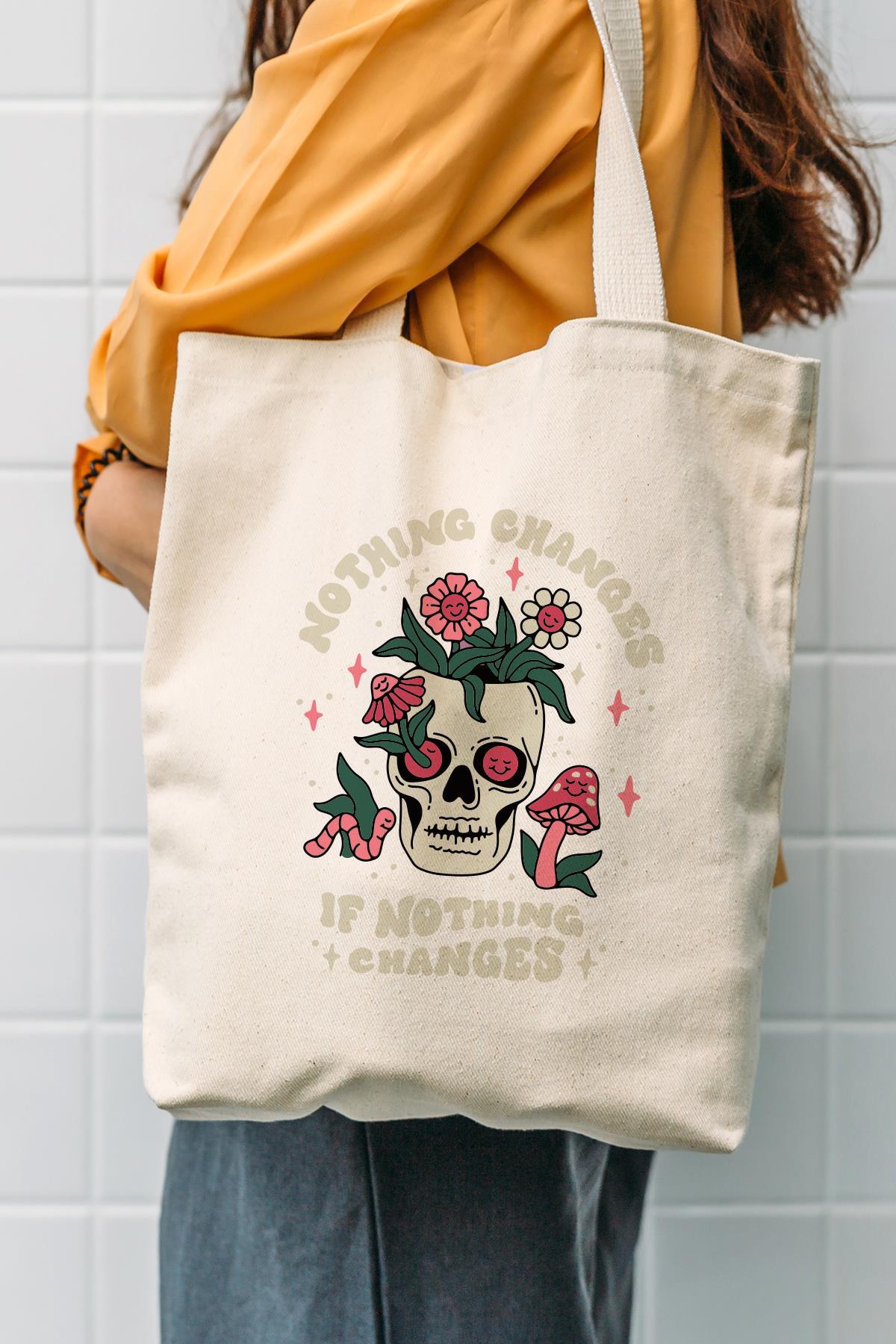 Cotton shoulder shopper bag, stylish, artistic, spacious, nothing changes if nothing changes. 