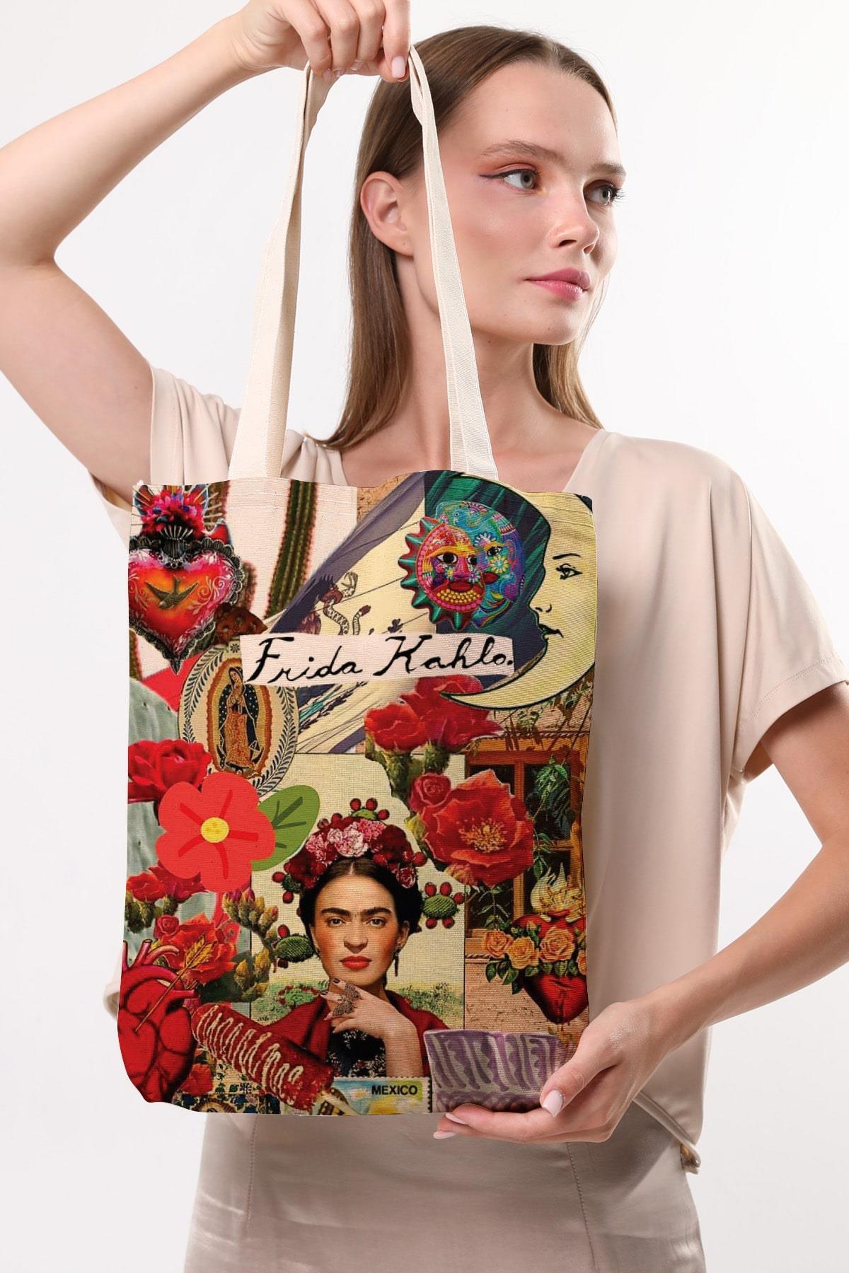 Frida Khalo cotton shoulder shopper bag, stylish, spacious, for shopping, everyday use. 