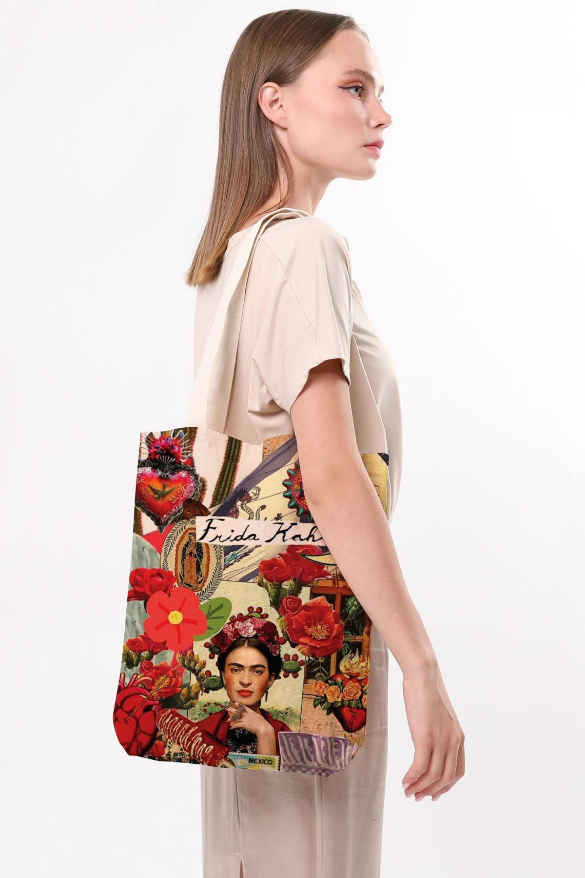 Frida Khalo cotton shoulder shopper bag, stylish, spacious, for shopping, everyday use. 
