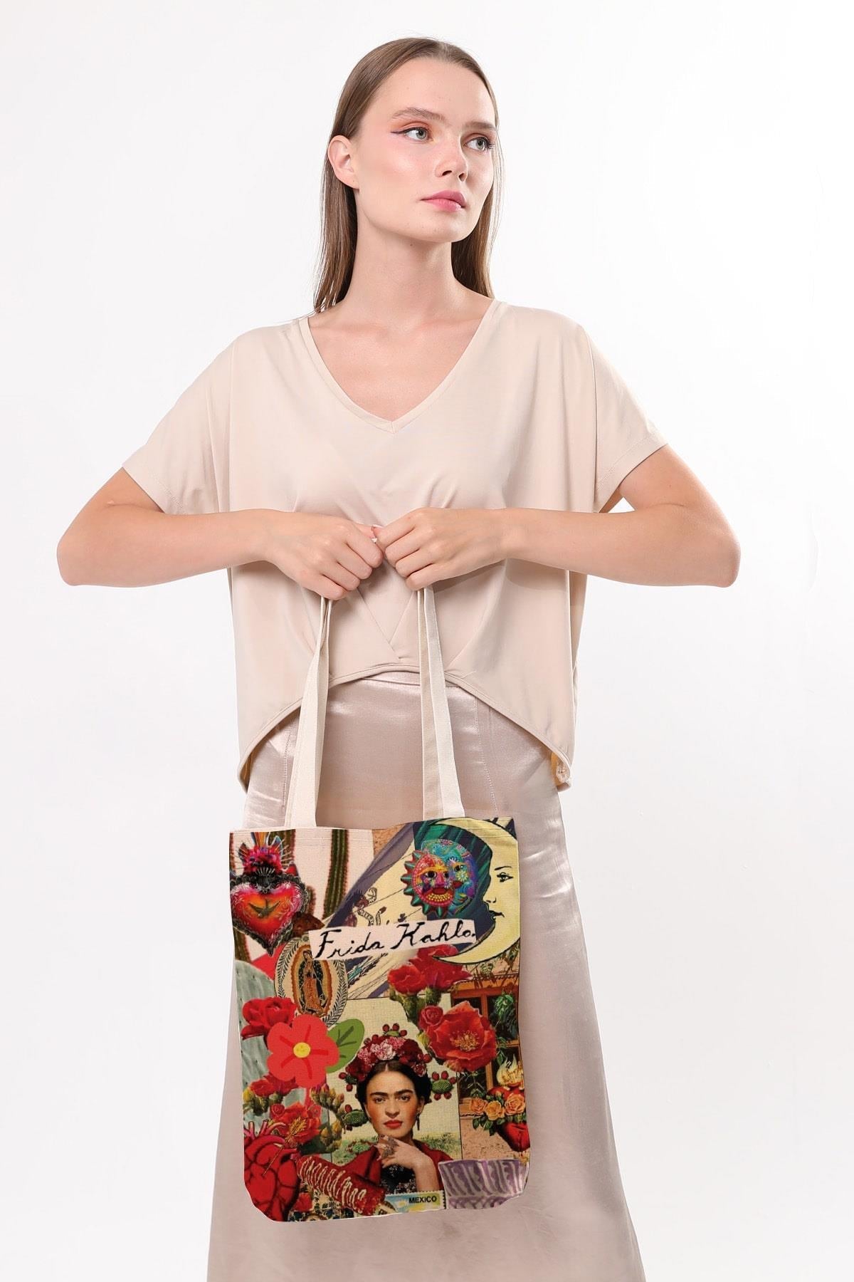 Frida Khalo cotton shoulder shopper bag, stylish, spacious, for shopping, everyday use. 