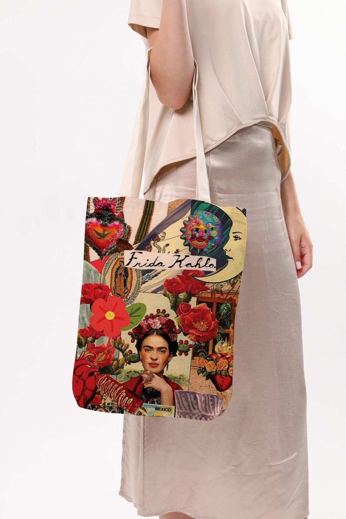 Frida Khalo cotton shoulder shopper bag, stylish, spacious, for shopping, everyday use. 