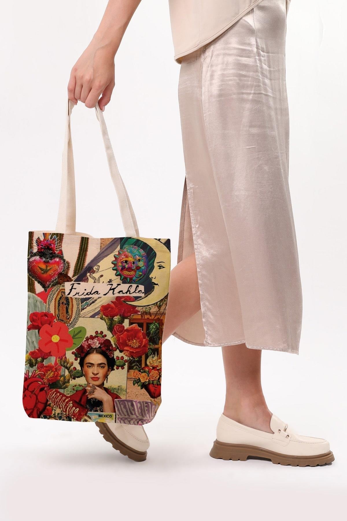 Frida Khalo cotton shoulder shopper bag, stylish, spacious, for shopping, everyday use. 