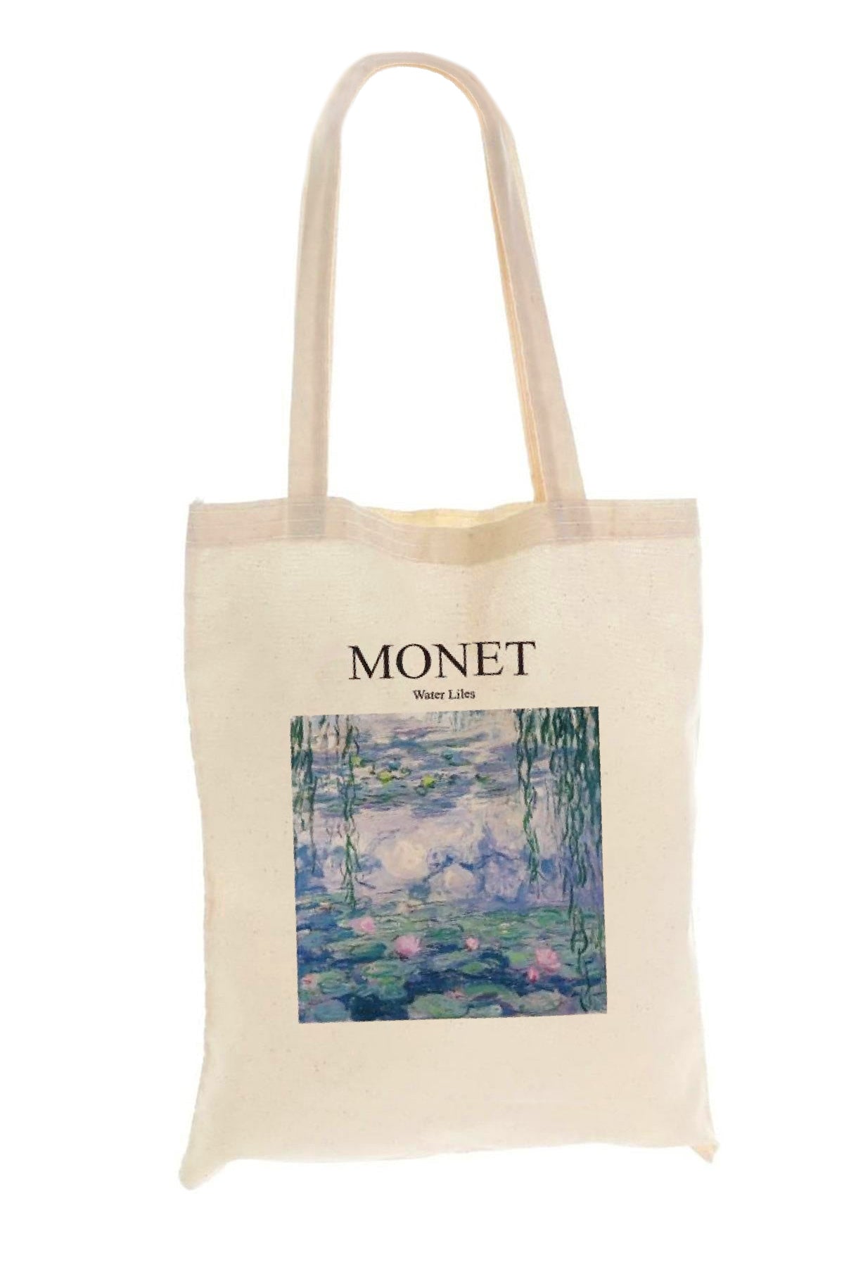 Cotton shoulder bag, Shopper type, stylish, Water Lilies, Monet, for shopping, for school, spacious. 