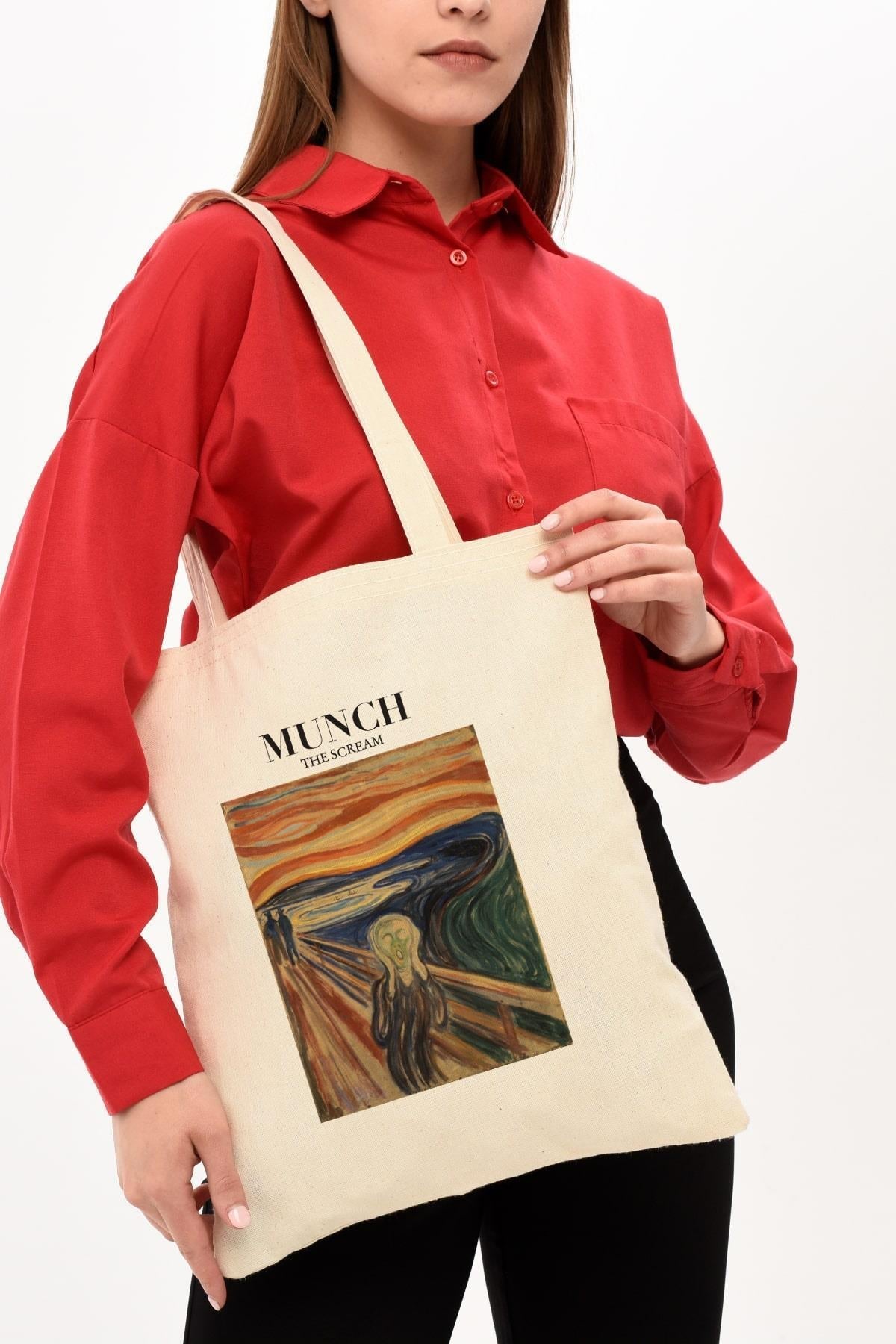 Cotton shopper bag with Edvard Munch's motif – "The Scream", spacious, for shopping, school, everyday use. 