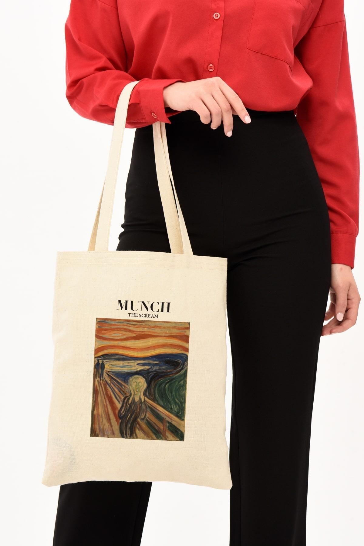 Cotton shopper bag with Edvard Munch's motif – "The Scream", spacious, for shopping, school, everyday use. 