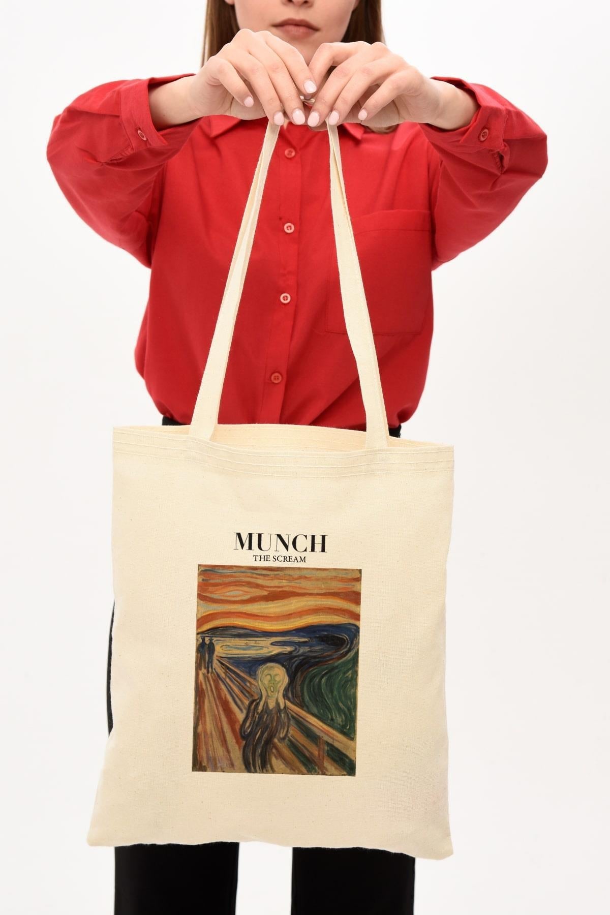 Cotton shopper bag with Edvard Munch's motif – "The Scream", spacious, for shopping, school, everyday use. 