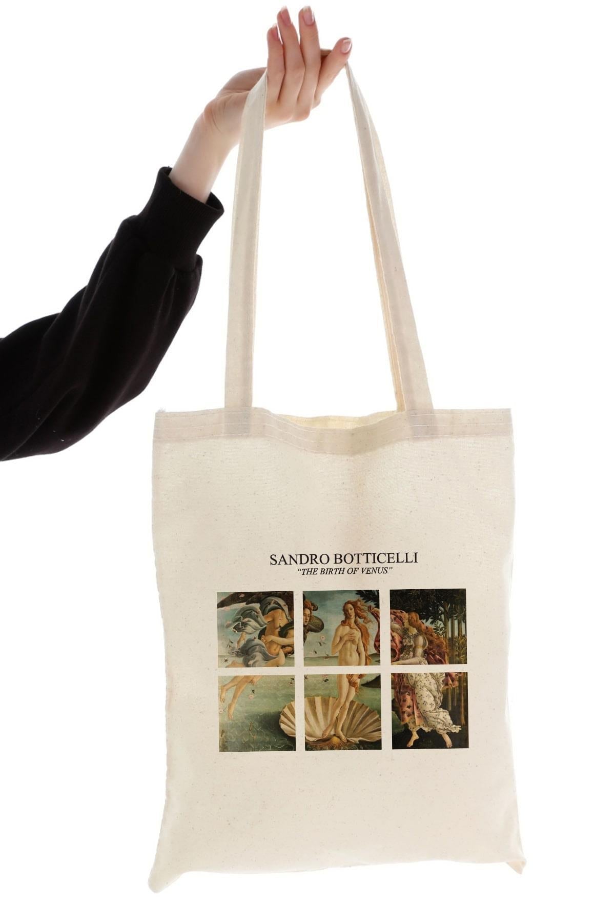Cotton shoulder bag, shopper type, stylish, spacious, Sandro Botticelli "The Birth of Venus". 